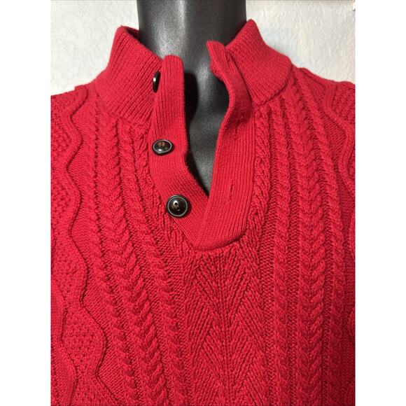 Chaps Men Sz XL Red Sweater Quarter Button Mock Neck Cable Knit Sweater Dad - Picture 3 of 15